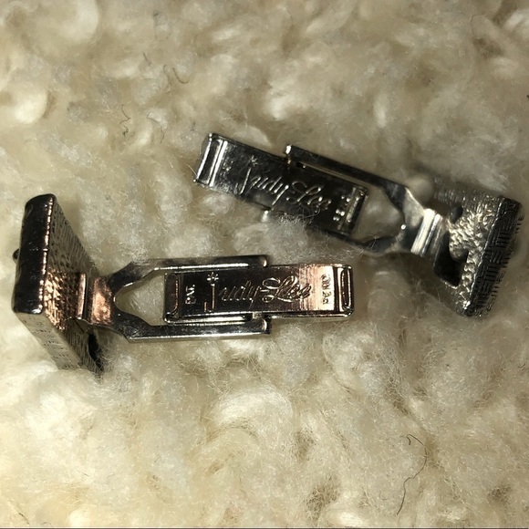 VINTAGE Signed JUDY LEE Men's Silvertone Pearl Cufflinks - Picture 3 of 4